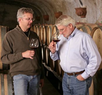 After making wine for decades, David Adelsheim (right) hired Dave Paige (left) to assume head winemaking duties in September 2001.  Paige brought with him 12 years experience in working with Pinot Noir.